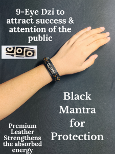 9-Eye Dzi Tibetan Agate Crystal Stone with Black Mantra Lucky Charm Bracelet with Certificate / Feng Shui / Dragon / w Freebies / Original / Obsidian Black / Protection / Good fortune / Pampaswerte /