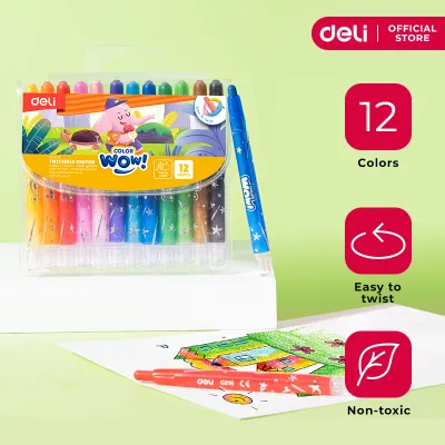 Deli C216-12 Twistable Crayon 12 Colors Easy to Twist