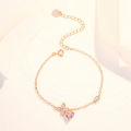 SSA Korean Sier Clover Bracelet Heart Shape Dia Peach Pollen Crystal Charm Bangle Women Girls Jewelry Gift. 
