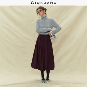 Giordano Women Woven Pleated Midi Skirt with Straight Waistband Free Shipping 18465703