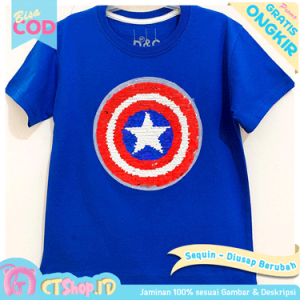 Baju Anak Laki-laki / Kaos Anak Sequin (Diusap Berubah) Lengan Pendek Motif Captain America Blue 1 - 10 Tahun