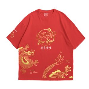 BSL - 127 Kaos Imlek Pria dan Wanita motif "Dragon Lunar" Bahan katun combed Digital Printing Kaos Distro Combed Atas Printing - pakaian wanita - pakaian pria - baju wanita - baju pria - atasan wanita pria - kaos oversize - kaos merah