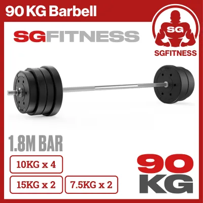 [INSTOCK] PVC Barbell 50/60/70/80/90/100KG Gym Set / Black Barbell / Home Gym Barbell [+FREE GIFTS!]