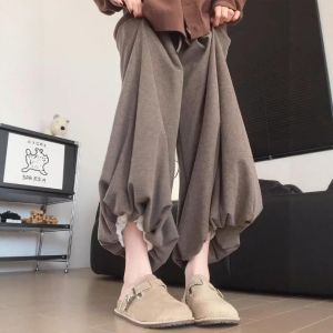 COD coffee glutinous rice culottes womens autumn small looking thin loose lazy style casual bud wide leg pants 2026 new
