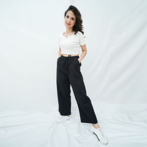 Kulot Wanita Basic Polos Bahan Katun Twill Stertch Tali Pinggang Melar