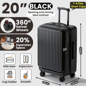 【SG Local Seller】2026 New Upgrade 20/24/28 Inch Expandable Luggage Front Open Luggage Laptop Compartment with TSA Lock&Cup Holder&Brake Wheel