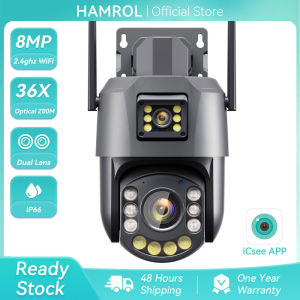 Hamrol 8MP Dual Lens WiFi PTZ Camera 36X Optical Zoom Outdoor Color Night Vision  Security CCTV