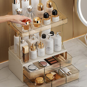 penyimpanan kosmetik  make-up rak penyimpanan perawatan kulit untuk pengaan rumah dengan kapasitas besar anti debu di atas meja penyimpanan perhiasan dan kosmetik.
