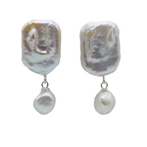 Bông Tai Nữ Thời Trang Mới Ngọc Trai Tự Nhiên Màu Trắng Bông Tai Vuông Baroque Dài Thủ Công Quà Tặng Kỷ Niệm