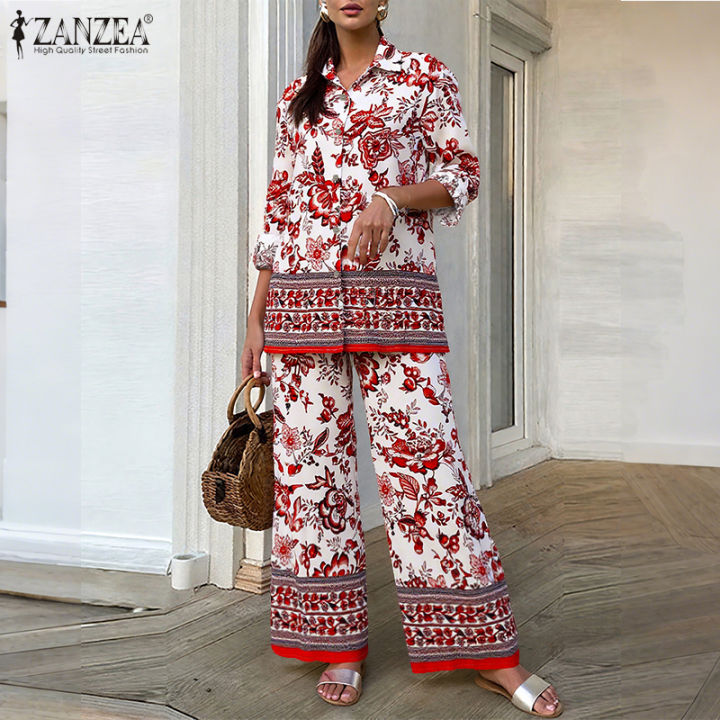 HijabFab ZANZEA Women Holiday Retro Long Sleeve Floral Print Side