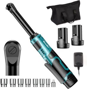 Seesii 3/8 "cổ dài Ratchet cờ lê 40ft-lbs 6" Mở rộng không dây Ratchet Bộ cờ lê W/2x2.0ah pin & sạc nhanh 220rpm tốc độ tùy biến chìa vặn chốt W/7 ổ cắm rt400b