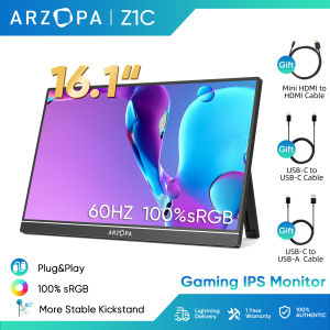 Arzopa Portable Monitor 16.1" 100% sRGB FHD 1080P Portable Laptop Monitor with USB C HDMI IPS Eye Care Screen for Mac PC Laptop Phone PS4/5 Xbox Switch-Z1C