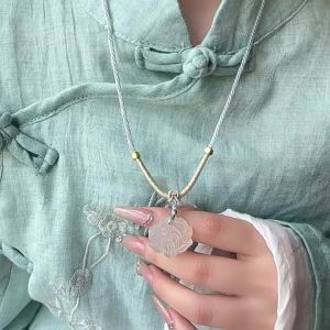 New Chinese Style Jade Pulp Safety Buckle Lotus Maitreya Buddha Woven Rope Necklace Zen Ancient Style Versatile Collarbone Chain High-End FeelingNew Chinese Style Jade Pulp Safety Buckle Lotus Maitreya Buddha Woven Rope Ne新中式玉髓平安扣莲花弥勒佛编绳项链禅意古风百搭锁骨链高级感