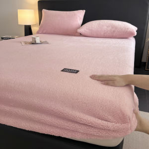 【Super low price】Autumn Winter Warm Fleece Fitted Sheets and Pillowcases Solid Color Non Slip Mattress Protector Cover with Deep Pocket Bedspread