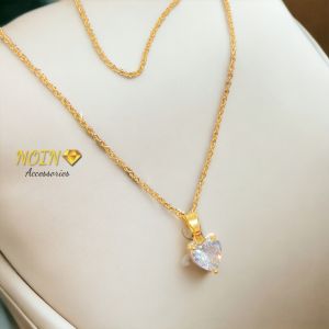 Kalung Liontin Lapis Emas Permata Hati Love Zircon Macam Model Rantai Aksesoris Perhiasan
