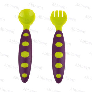 Abloom ช้อนสำหรับเด็ก ฝึกทานอาหารด้วยตัวเอง Spoon Set for Children (สีเขียว ลายจุด)