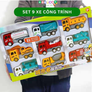 Bộ đồ chơi 9 xe ô tô mô hình công trình chạy đà cho bé giúp bé nhận biết các phương tiện giao thông