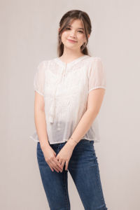 RIMINI - Atasan Bluss Wanita Lengan Pendek Puff Embroidery Jumbo Size XS-3XL - Winslow Top 524789