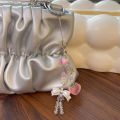 【♡Lovely girls house♡】Sweet Peach Bow Bag Pendant Keychain Creative Simulated Peach Key Holder. 