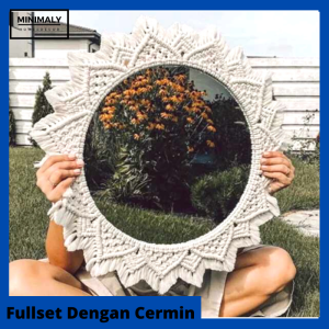 Cermin Macrame Cermin Bulat Macrame ukuran jumbo (DIAMETER 50 CM) Cermin Dinding Cermin Aesthetic