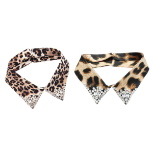 Leopard Pattern Rhinestones Faux Collar Detachable Collar Neckpiece For Women Shirt Dress Easy Wear Outfit Enhancement