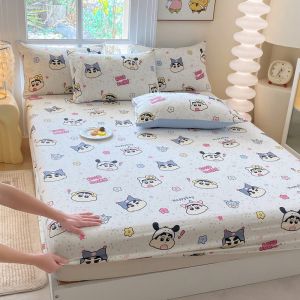 Dansunreve Capybara Fitted Bedsheet Cartoon Sanrio Labubu Shin-chan Fittedsheet Non-Slip Elastic Bed Sheet Single/Queen/King