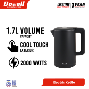 Dowell 1.7L Temperature Control Electric Kettle | SUS304 Stainless Steel | 5 Temperature Settings | Double Wall Cool-Touch | Triple Safety | 2000W | EK-217T