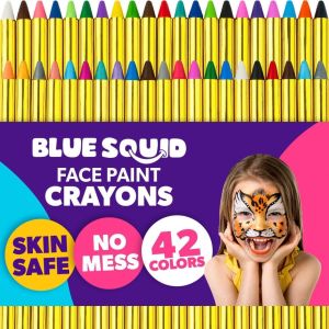 Blue Squid Face Paint Crayons for Kids - 42pcs XL Non-Toxic Washable Body Paint Crayons - Our Face Painting Kit Makeup Sticks are Easy to Use Safe for Sensitive Skin and Perfect for a Kids Party