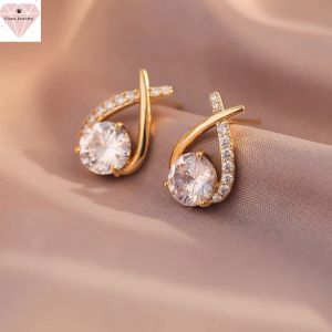 Fiona Jewelry 18k Rose Gold Plated Crystal Zircon Earrings Accessories For Women Free Box
