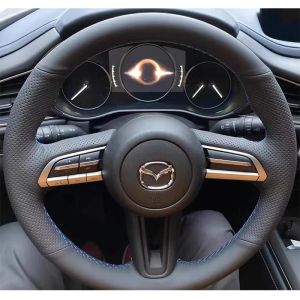 Kaly Hand Stitched black non-slip Genuine Leather Car Steering Wheel Cover For Mazda CX-30 CX30 2020-2023 Mazda 3 Axela 2021 parts 7P3H9