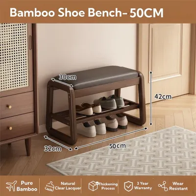 Bamboo Shoe Stool Storage Bench with Seat 2Layer 50/70/100CM Indoor Doorway Shoe Rack Shoe bench