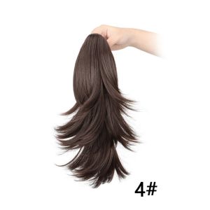 WHTRY Hợp chất tổng hợp Tóc giả đuôi ngựa xoăn nhiều lớp với các điểm nổi bật 14 inch Tóc đuôi ngựa nối bằng kẹp càng cua Thanh lịch Bông xốp Tóc giả kiểu đuôi cá Wolf-Cut dành cho phụ nữ