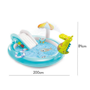 Round Inflatable Crocodile Pool with Kids Slide Outdoor Play Pool Swimming Pool and Ocean Ball Pit