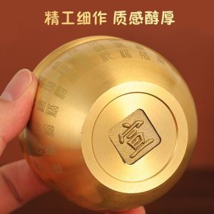 已开光招财 Creative Brass Rice Jar Sent To China Knot Zhaocai Baifu Jar Corporeal Pot Bedroom Living Room Study Desktop Decoration Pure Copper Baifu Jar 创意黄铜米缸 送中国结招财百福缸聚宝盆卧室客厅书房桌面摆件纯铜百福缸
