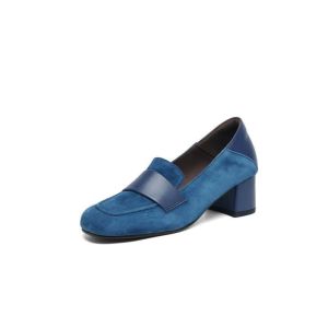 Free Shipping Super Comfortable [Sheepskin Version] 5Cm Matte Soft Sheepskin Square-Toe Loafers For Women Featuring A Chunky Heel And Slip-On Design