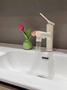 AU Pull-out faucet for washbasin cold and hot water bathroom sink white faucet