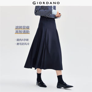 Giordano Women Chunky brushed twill pleated long skirt Free Shipping 18463633
