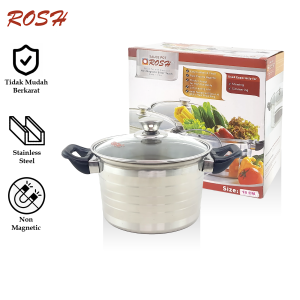 ROSH Panci Masak Stainless Steel Dengan Tutup Kaca Sauce Pot Non-Magnetic ROS