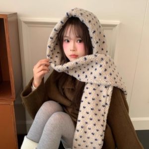 REEBO Ấm áp Mũ khăn quàng cổ chấm bi mùa đông Chống gió Dày hơn Mũ len balaclava Độc nhất Bảo vệ tai Mũ len mềm mại Mùa thu