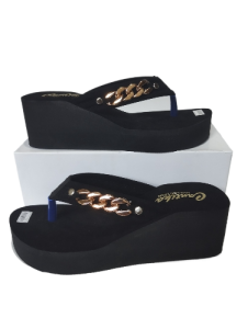 CK99 Sandal Wedges 6 Cm Jepit Balok Variasi Rantai Kekinian