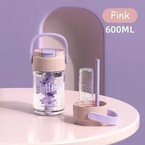 600/800ML New Cute Straw Water Bottle Lightweight Student Cup For Milk Fruit Tea Home Outdoor Use
