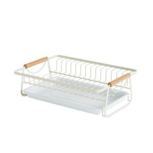 MECOME Multifunctional Dish Rack Wood Handle Modern Style Water Filter Shelf Dual Handle Removable Tray Tableware Storage Basket Kitchen Countertop Storage