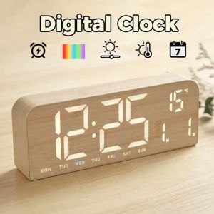 CHUN053634 Hiển thị nhiệt độ. Đồng hồ gỗ kỹ thuật số Chức năng lưu trữ. Thiết kế treo đứng Đồng hồ đếm ngược Hiển thị ngày và tuần. Đồng hồ báo thức kép Bàn làm việc