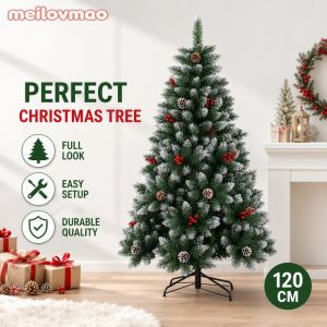 Artificial Christmas Tree PVC Pine Full Look Foldable Easy Setup Metal Stand Indoor Decor