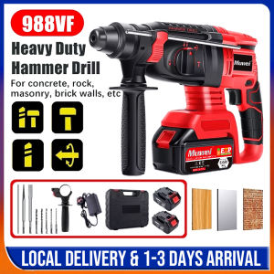 988VF Rotary Hammer Drill 3 In 1 Brushless Cordless Drill 6.0AH Cordless Impact Drill Concrete Rock Brick Wall Drilling Drill Machine Brushless Heavy Duty Battery Hammer Drill 电锤电钻套装