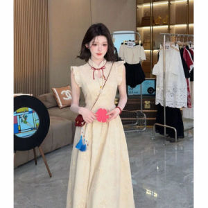 RF studio cotton incense about high-end new Chinese dress womens summer new sweet temperament waist thin dress