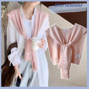 Ditur Korean Knitted Shawl Summer Air Conditioning Collar Neck Guard Knit Thin Knotted Cape Shoulder Scarf For Women