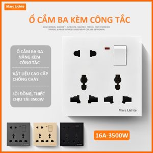 Ổ cắm điện Marc Lichte màu xám 10 lỗ kèm công tắc đôi khống chế 2 bên ổ cắm chính hãng chống cháy nổ chuẩn Châu Âu