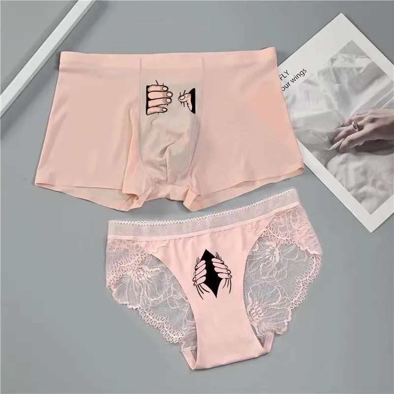 TOP Couple Underwear Set 2pcs Ice Silk Cute Printing Couples Matching  Underwear Briefs for Women and Men High Quality Lace Lovers Underwear Panty  Set