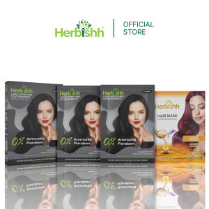 Herbishh Hair Dye Shampoo Black | 2 Sachets + 1 Argan Mask | 3 in 1 Grey Coverage Ammonia Free